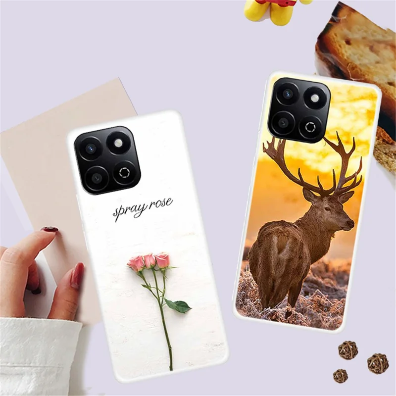 TPU Phone Case For Honor Play 60 Plus 5G / 200 Smart 5G / Play 9T / X7c 4G / X7c 5G Pattern Printing Soft Protective Cover - Macaroon