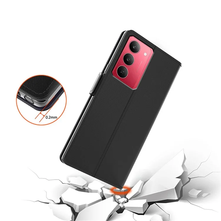 Чехол-подставка из искусственной кожи для Realme 14x 5G / V60 Pro с держателем для карт и зеркалом - черный