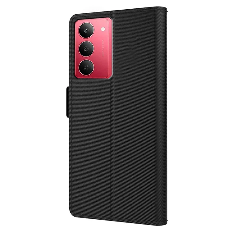 Чехол-подставка из искусственной кожи для Realme 14x 5G / V60 Pro с держателем для карт и зеркалом - черный