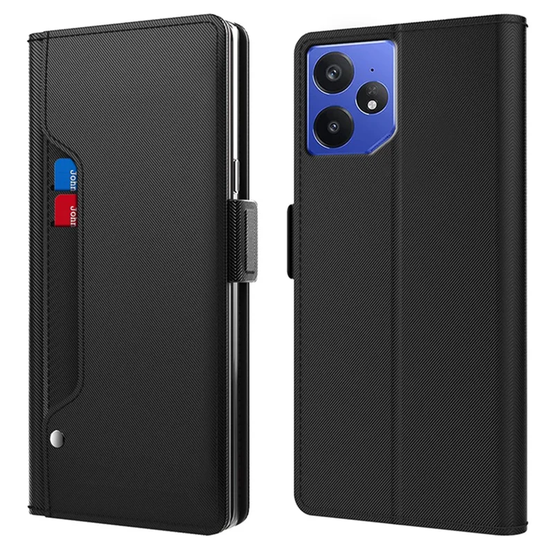 For Realme Neo7 5G Case Stand PU Leather Phone Cover Card Holder Mirror - Black