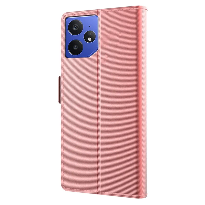 For Realme Neo7 5G Case Stand PU Leather Phone Cover Card Holder Mirror - Rose Gold