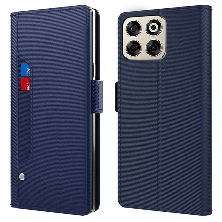 Чехол-книжка для ZTE Blade V70, кожаный, с держателем для карт и зеркалом - синий