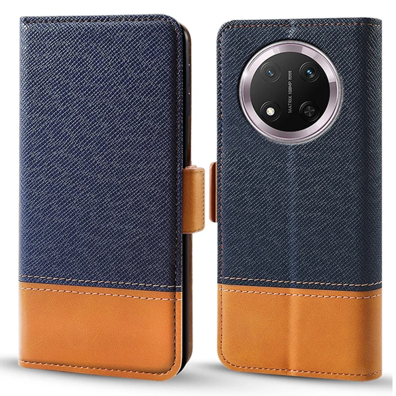 Phone Case for Honor Magic7 Lite 5G / X9c 5G / X60 Pro 5G Color Splicing PU Leather Wallet Phone Cover - Blue