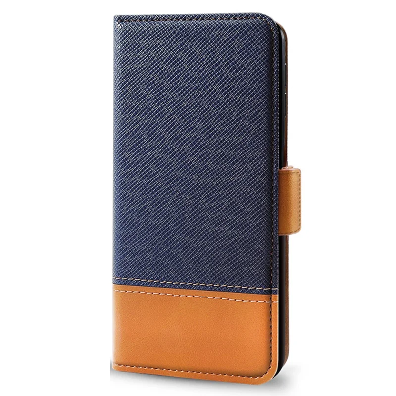 For Xiaomi Poco M7 Pro 5G Case Color Splicing PU Leather Wallet Phone Cover - Blue