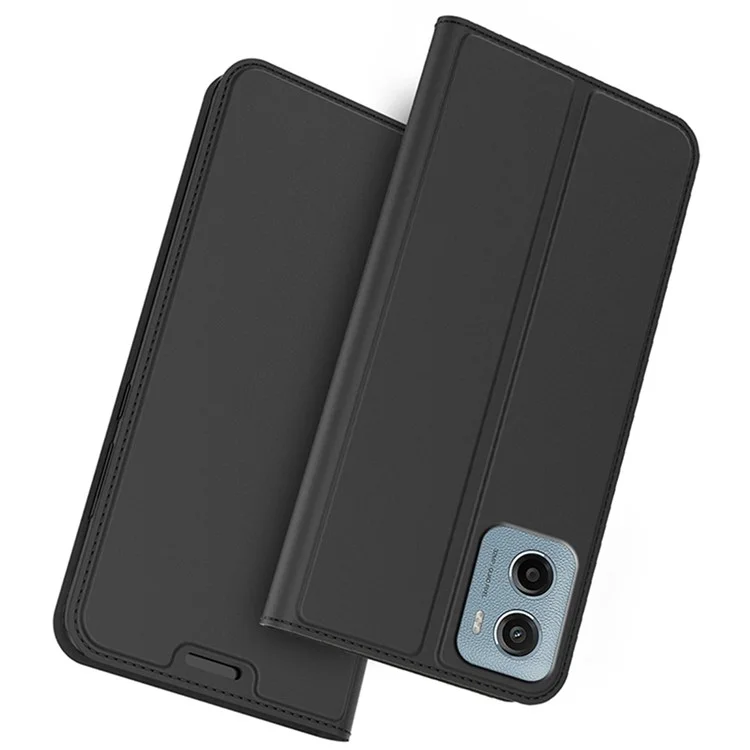 Für Motorola Moto E15 4G / G05 4G Hülle PU Leder Handyhülle mit Kartenfach, Ständer und Magnetverschluss - Schwarz
