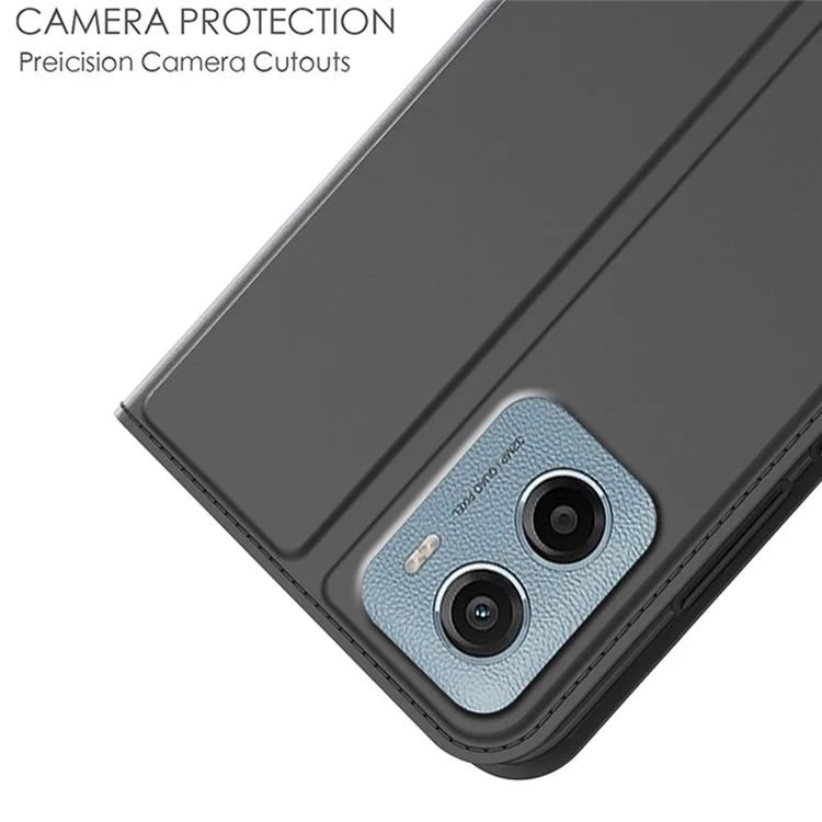 Für Motorola Moto E15 4G / G05 4G Hülle PU Leder Handyhülle mit Kartenfach, Ständer und Magnetverschluss - Schwarz