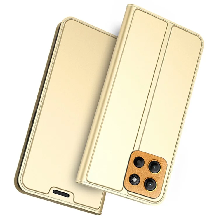 Für Motorola Moto G15 4G Hülle PU-Leder Handyhülle mit Kartenfach, Ständer und Magnetverschluss - Gold