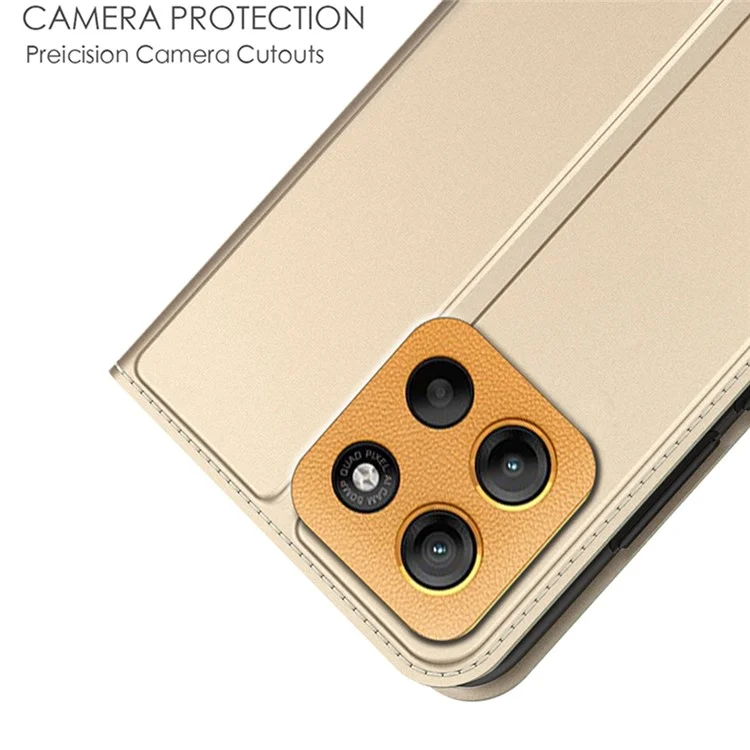 Für Motorola Moto G15 4G Hülle PU-Leder Handyhülle mit Kartenfach, Ständer und Magnetverschluss - Gold