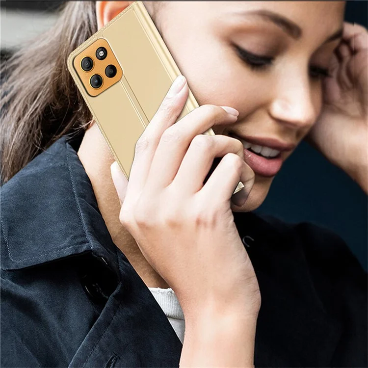 Für Motorola Moto G15 4G Hülle PU-Leder Handyhülle mit Kartenfach, Ständer und Magnetverschluss - Gold
