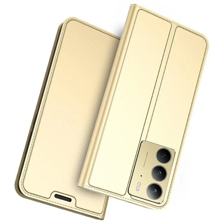 Funda para Realme C75 de piel sintética con soporte para tarjetas, cierre magnético - Dorado