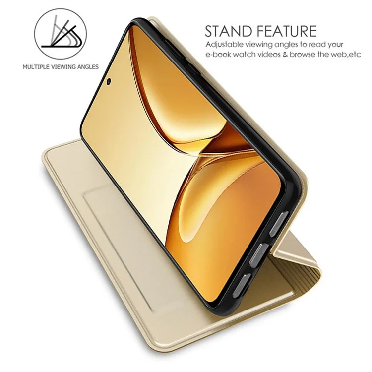 Funda para Realme C75 de piel sintética con soporte para tarjetas, cierre magnético - Dorado