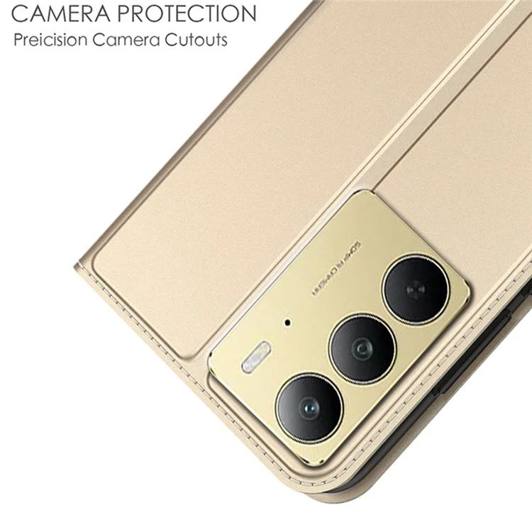 Funda para Realme C75 de piel sintética con soporte para tarjetas, cierre magnético - Dorado