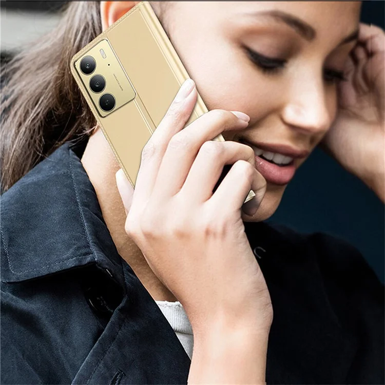 Funda para Realme C75 de piel sintética con soporte para tarjetas, cierre magnético - Dorado
