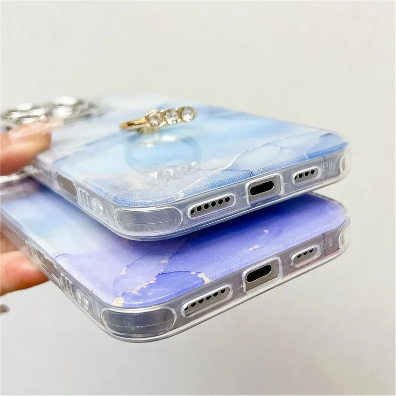 For iPhone 16 Pro Max Case with Kickstand IMD Marble Pattern Electroplated Phone Cover - S7