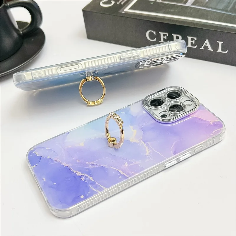 For iPhone 16 Pro Max Case with Kickstand IMD Marble Pattern Electroplated Phone Cover - S7