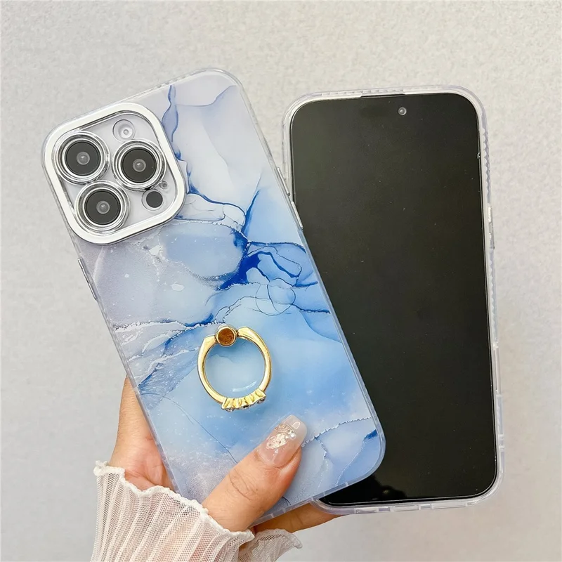 For iPhone 16 Pro Max Case with Kickstand IMD Marble Pattern Electroplated Phone Cover - S7