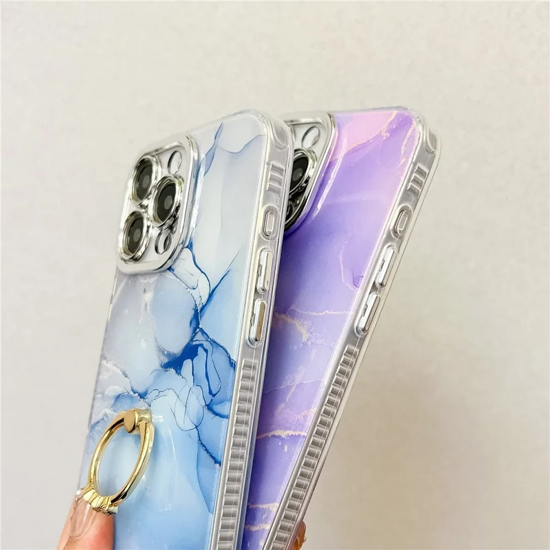 For iPhone 16 Pro Max Case with Kickstand IMD Marble Pattern Electroplated Phone Cover - S7