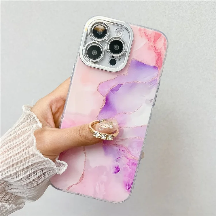 Чехол для iPhone 16 Pro с подставкой, IMD-узором под мрамор, металлизированной отделкой - S6