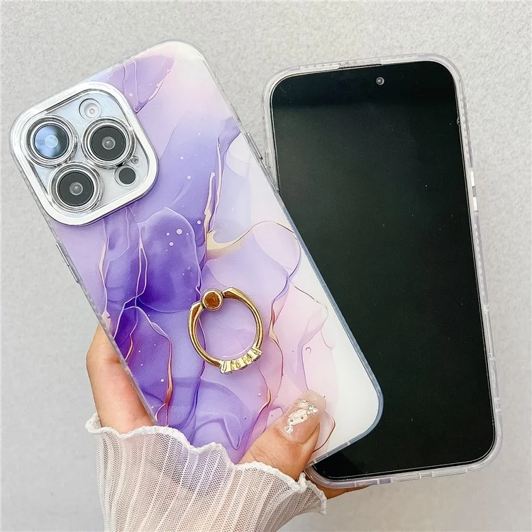 Чехол для iPhone 16 Pro с подставкой, IMD-узором под мрамор, металлизированной отделкой - S6