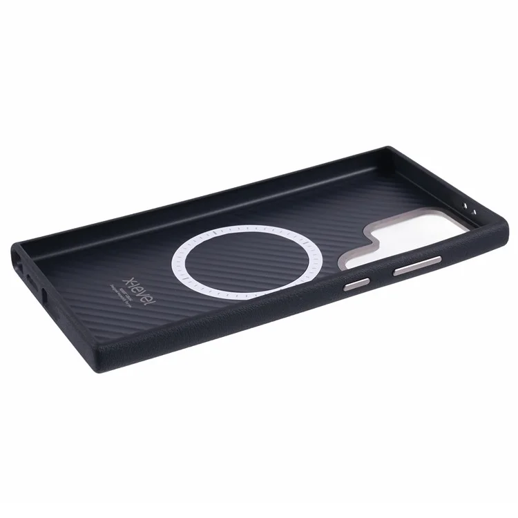 X-LEVEL Hülle für Samsung Galaxy S25 Ultra kompatibel mit MagSafe, PU-Leder, Hartplastik-Handyhülle - Schwarz