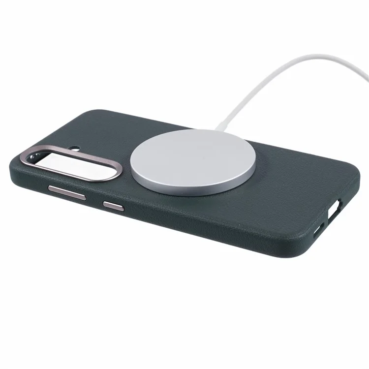 Coque pour Samsung Galaxy S25+ compatible avec MagSafe, en cuir PU et PC dur - Verte