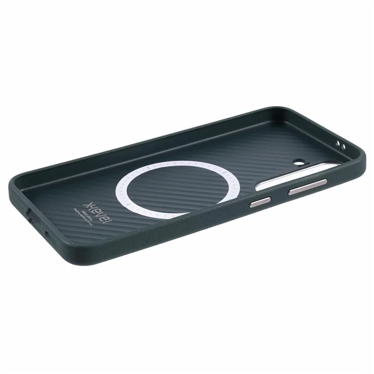 Coque pour Samsung Galaxy S25+ compatible avec MagSafe, en cuir PU et PC dur - Verte