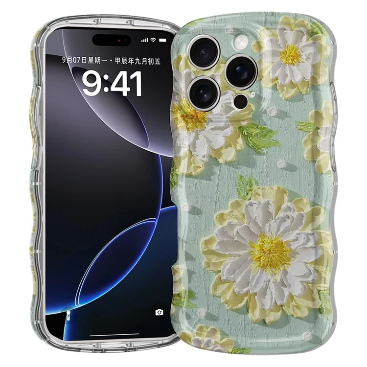 Funda para iPhone 16 Pro Cuadro de onda ondulada Floral IMD TPU Cubierta del teléfono - GWL10220