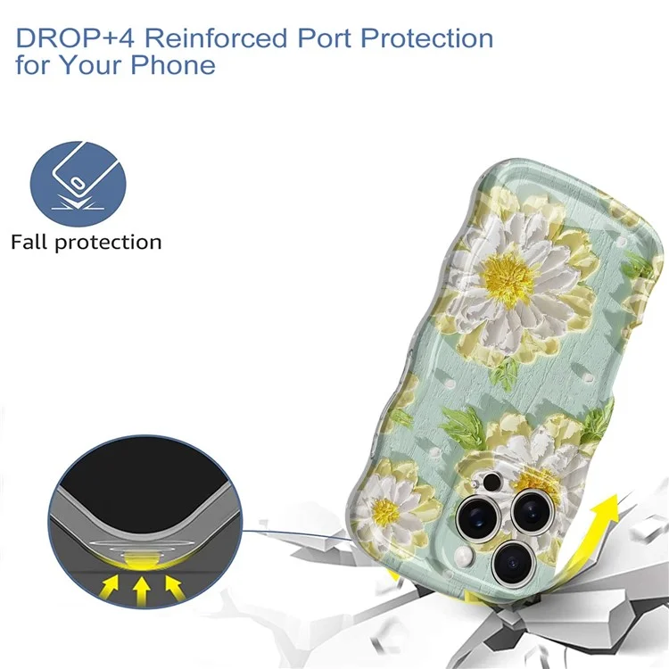 Funda para iPhone 16 Pro Cuadro de onda ondulada Floral IMD TPU Cubierta del teléfono - GWL10220