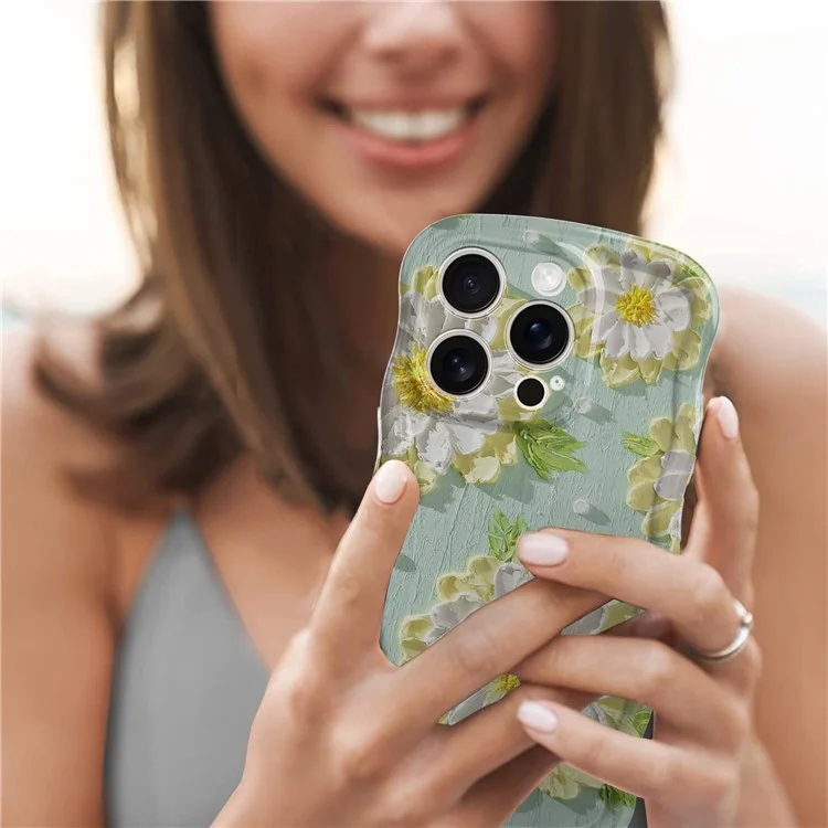 Funda para iPhone 16 Pro Cuadro de onda ondulada Floral IMD TPU Cubierta del teléfono - GWL10220