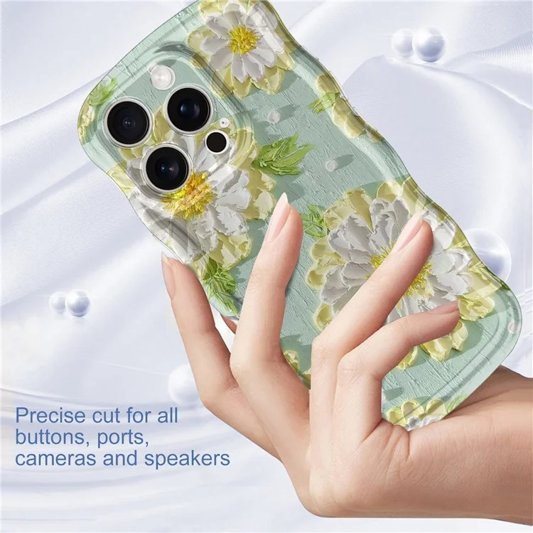 Funda para iPhone 16 Pro Cuadro de onda ondulada Floral IMD TPU Cubierta del teléfono - GWL10220