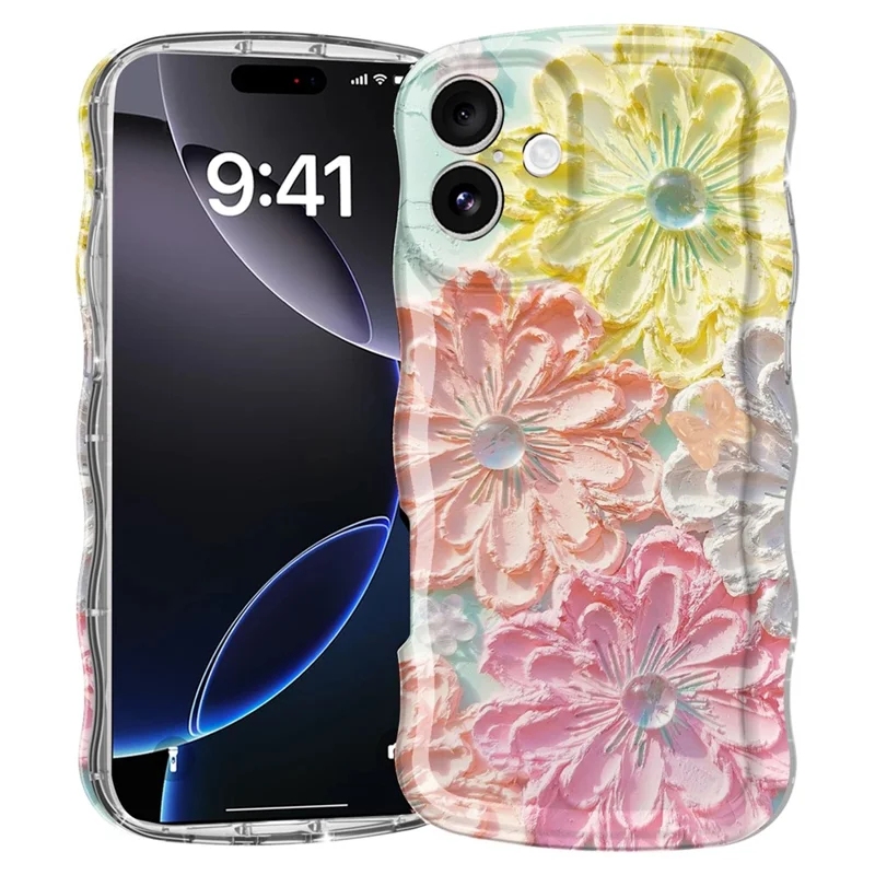 For iPhone 16 Plus Case Curly Wave Frame Floral IMD TPU Phone Cover - GWL10223