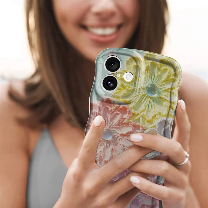 For iPhone 16 Plus Case Curly Wave Frame Floral IMD TPU Phone Cover - GWL10223