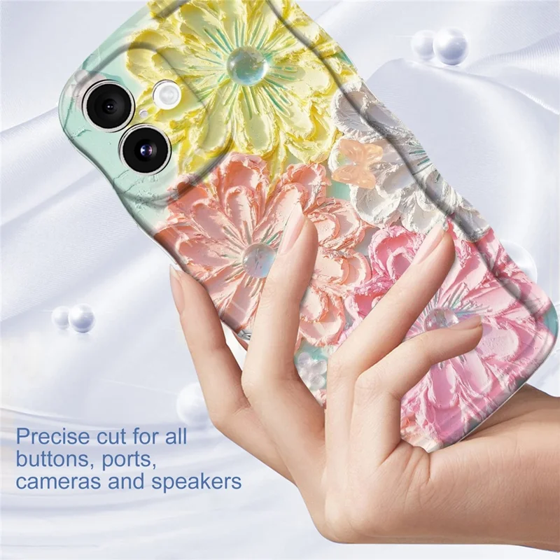 For iPhone 16 Plus Case Curly Wave Frame Floral IMD TPU Phone Cover - GWL10223