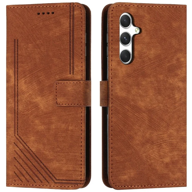 Für Samsung Galaxy A36 5G Hülle Geprägte Linien Leder Handyhülle Faltbarer Ständer - Braun