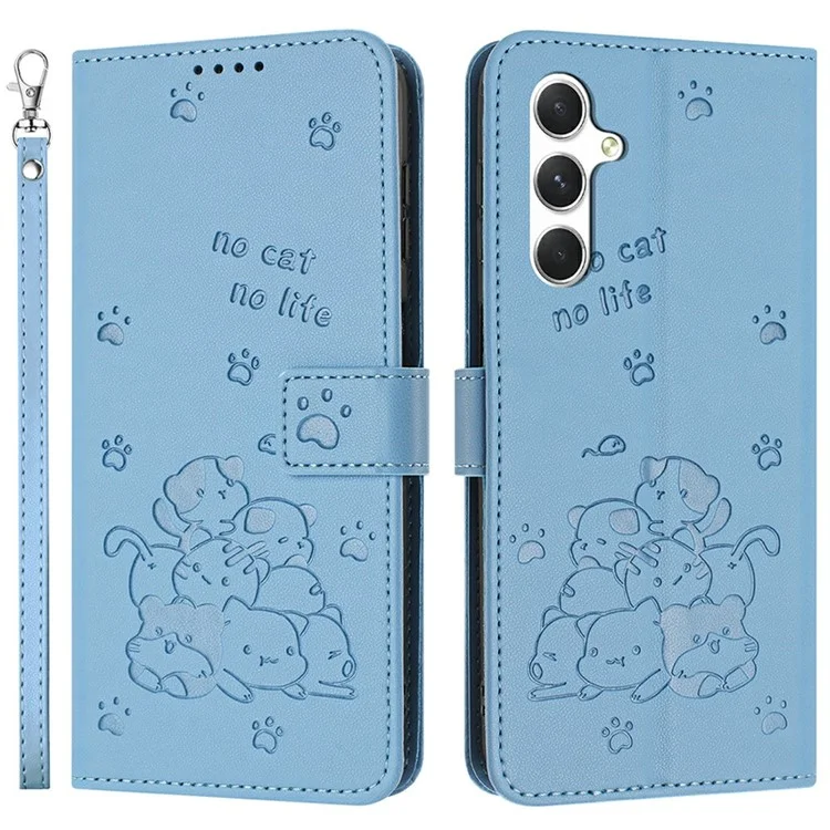 Étui pour Samsung Galaxy A36 5G avec sangle, impression de chats, portefeuille en cuir, housse de téléphone - Bleu