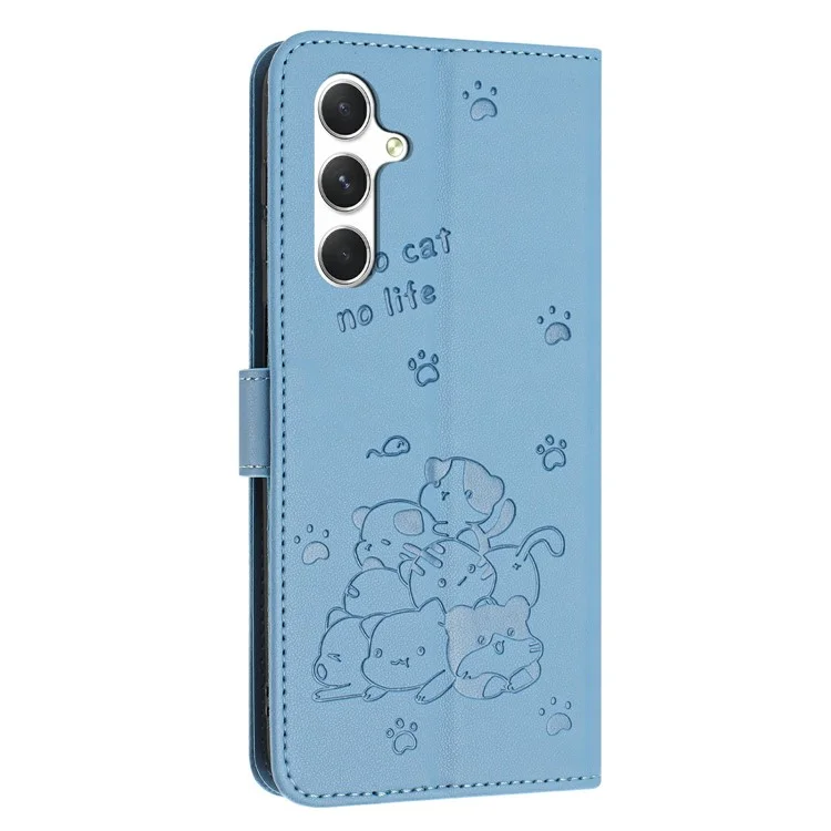 Étui pour Samsung Galaxy A36 5G avec sangle, impression de chats, portefeuille en cuir, housse de téléphone - Bleu