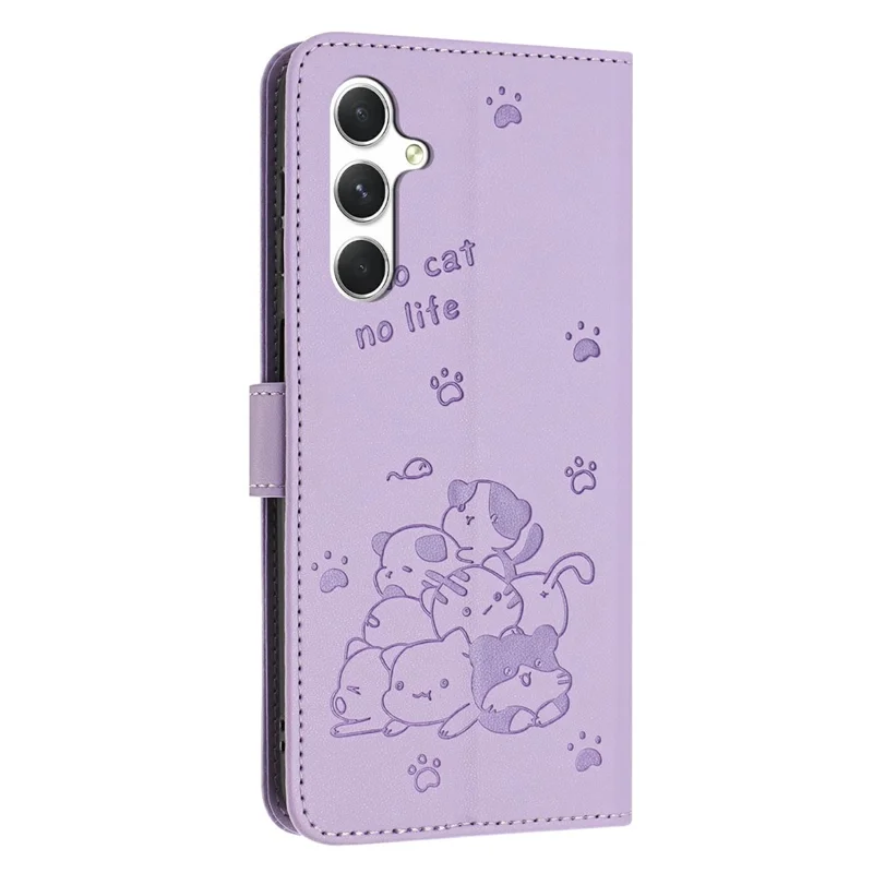 For Samsung Galaxy A36 5G Case with Strap Cats Imprint Leather Wallet Phone Cover - Purple
