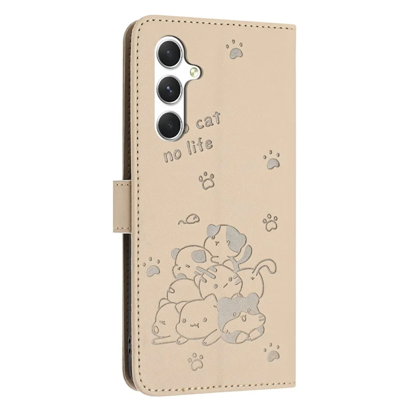 For Samsung Galaxy A36 5G Case with Strap Cats Imprint Leather Wallet Phone Cover - Beige
