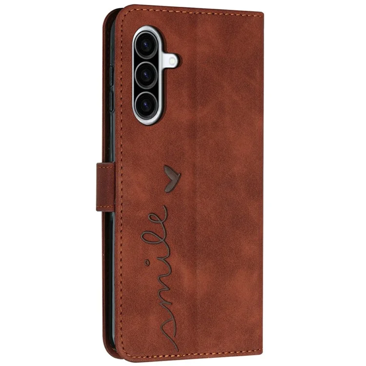 Custodia per Samsung Galaxy A36 5G, supporto per visualizzazione, cover in pelle PU con motivo a cuore impresso - Marrone