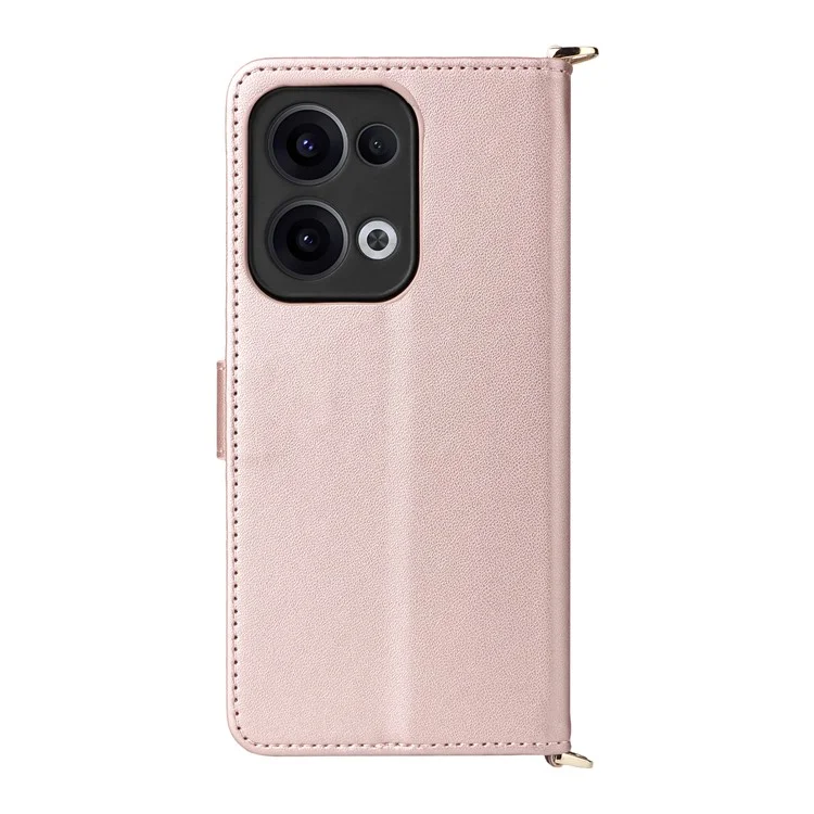 Чехол-кошелек для Oppo Reno13 5G (Global) с плечевым ремнем, кожаный чехол для телефона - Розовый