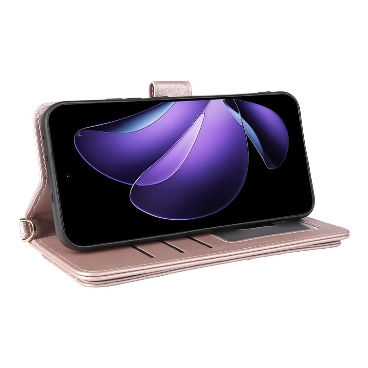 Чехол-кошелек для Oppo Reno13 5G (Global) с плечевым ремнем, кожаный чехол для телефона - Розовый