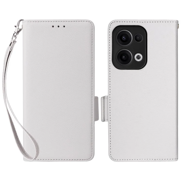 Étui pour Oppo Reno13 5G (version mondiale) en texture de litchi, portefeuille en cuir PU avec rabat - Blanc