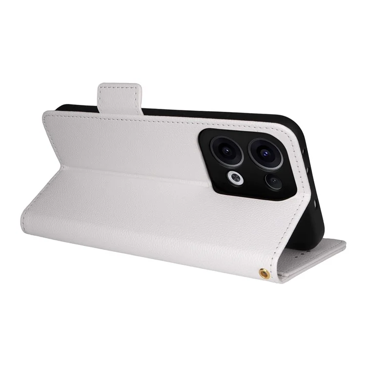 Étui pour Oppo Reno13 5G (version mondiale) en texture de litchi, portefeuille en cuir PU avec rabat - Blanc