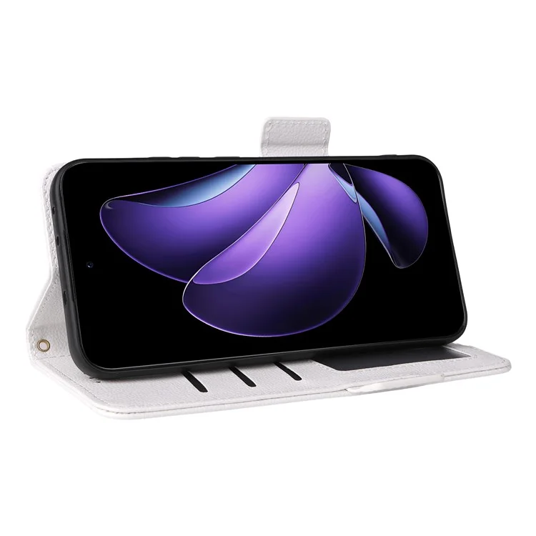 Étui pour Oppo Reno13 5G (version mondiale) en texture de litchi, portefeuille en cuir PU avec rabat - Blanc