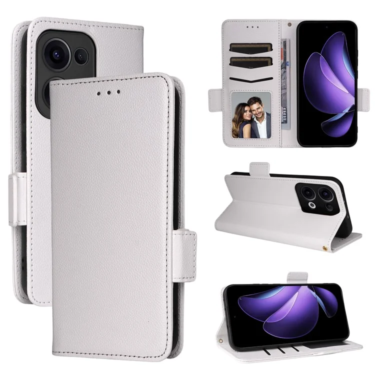 Étui pour Oppo Reno13 5G (version mondiale) en texture de litchi, portefeuille en cuir PU avec rabat - Blanc