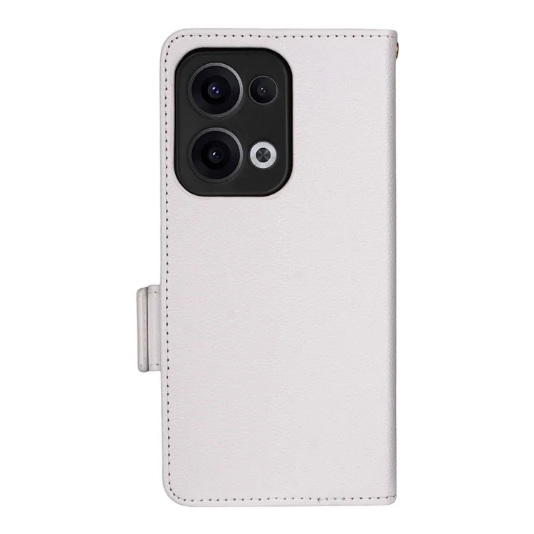 Étui pour Oppo Reno13 5G (version mondiale) en texture de litchi, portefeuille en cuir PU avec rabat - Blanc