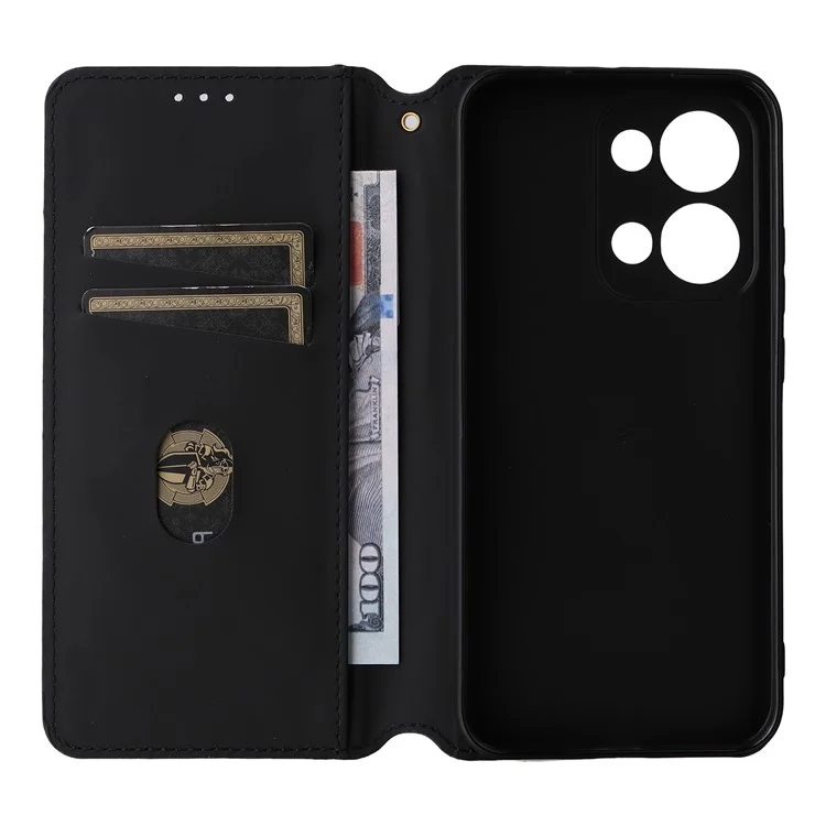 Funda de cartera con diseño de rombos grabados en piel para Oppo Reno13 5G (Global) - Rojo