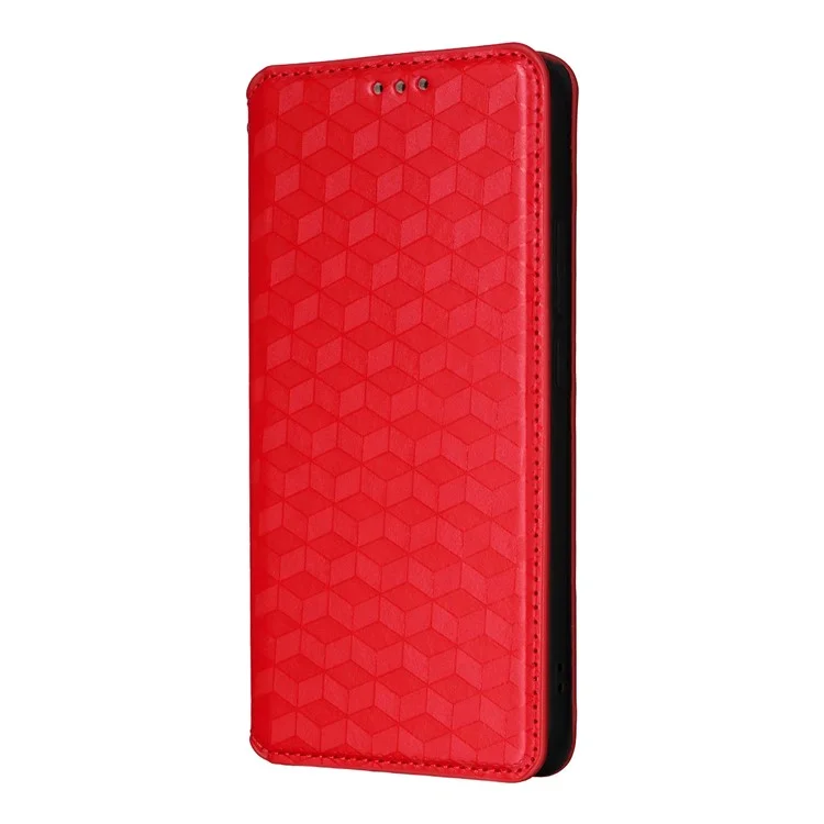 Funda de cartera con diseño de rombos grabados en piel para Oppo Reno13 5G (Global) - Rojo