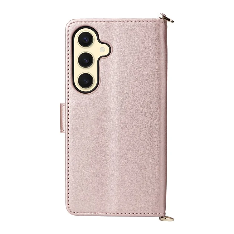 Funda de cuero tipo cartera con correa para el hombro para Samsung Galaxy S25 - Rosa