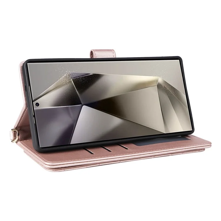 Für Samsung Galaxy S25 Ultra Geldbörsen-Hülle mit Schultergurt, Leder-Handyhülle - Pink